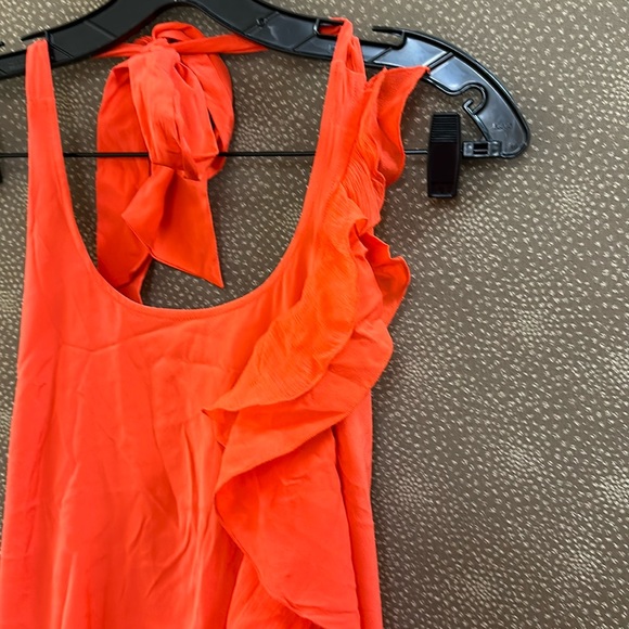 🔥🔥🔥Alice + Olivia Orange Silk Halter Neck Ruffle Mini Dress - Picture 2 of 8